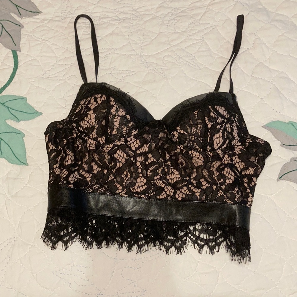 Black/nude bustier crop top
